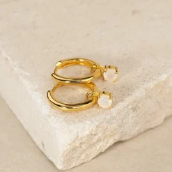 GEMMA MOONSTONE / ELINA SMALL GOLDEN CREOL EARRING
