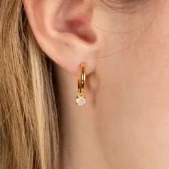 GEMMA MOONSTONE / ELINA SMALL GOLDEN CREOL EARRING