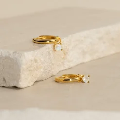 GEMMA MOONSTONE / ELINA SMALL GOLDEN CREOL EARRING