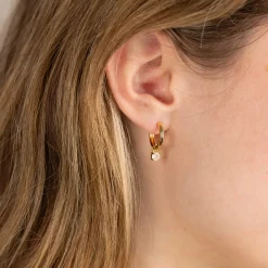GEMMA MOONSTONE / ELINA SMALL GOLDEN CREOL EARRING
