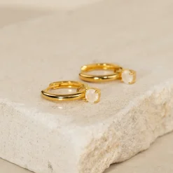 GEMMA MOONSTONE / ELINA SMALL GOLDEN CREOL EARRING