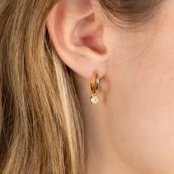 GEMMA MOONSTONE / ELINA SMALL GOLDEN CREOL EARRING