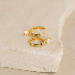 GEMMA MOONSTONE / ELINA SMALL GOLDEN CREOL EARRING