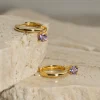 GEMMA PURPLE AMETHYST / ELINA SMALL GOLDEN CREOL EARRING