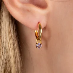 GEMMA PURPLE AMETHYST / ELINA SMALL GOLDEN CREOL EARRING