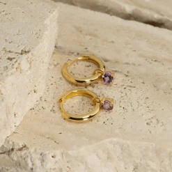 GEMMA PURPLE AMETHYST / ELINA SMALL GOLDEN CREOL EARRING