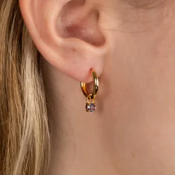 GEMMA PURPLE AMETHYST / ELINA SMALL GOLDEN CREOL EARRING