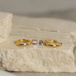 GEMMA PURPLE AMETHYST / ELINA SMALL GOLDEN CREOL EARRING