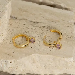 GEMMA PURPLE AMETHYST / ELINA SMALL GOLDEN CREOL EARRING