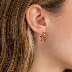 GEMMA PURPLE AMETHYST / ELINA SMALL GOLDEN CREOL EARRING