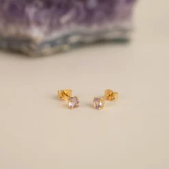 GEMMA PURPLE AMETHYST GOLDEN STUD EARRING - Sisi Copenhagen