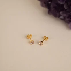 GEMMA PURPLE AMETHYST GOLDEN STUD EARRING - Sisi Copenhagen