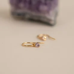 GEMMA PURPLE AMETHYST GOLDEN HOOK EARRING - Sisi Copenhagen