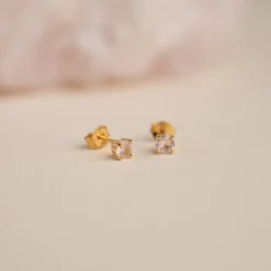 GEMMA ROSE QUARTZ GOLDEN STUD EARRING - Sisi Copenhagen