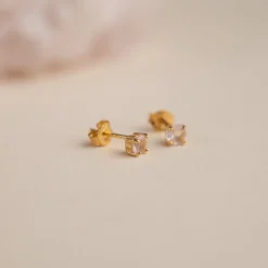 GEMMA ROSE QUARTZ GOLDEN STUD EARRING - Sisi Copenhagen