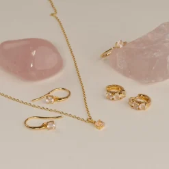 GEMMA ROSE QUARTZ GOLDEN HUGGIE EARRING - Sisi Copenhagen