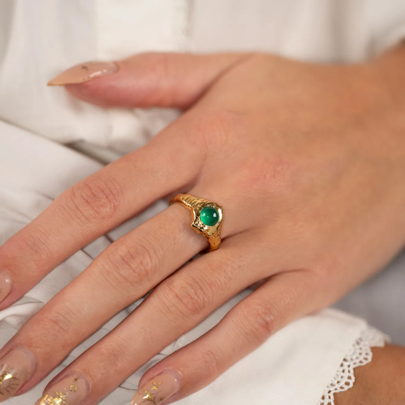 GIGI GREEN AGATE GOLDEN RING