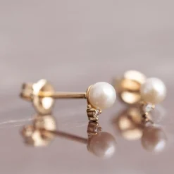 GINA PEARL DIAMOND SOLID GOLD EARRING