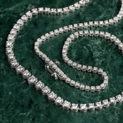 GRADUATING CROWN-SET DIAMOND TENNIS NECKLACE - 5ct - WG