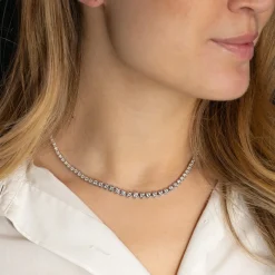 GRADUATING CROWN-SET DIAMOND TENNIS NECKLACE - 5ct - WG