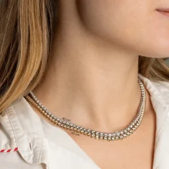 GRADUATING CROWN-SET DIAMOND TENNIS NECKLACE - 5ct - WG
