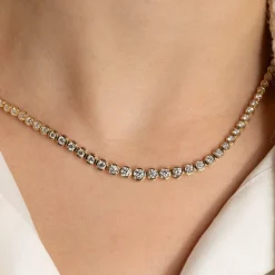 GRADUATING CROWN-SET DIAMOND TENNIS NECKLACE - 5ct - YG