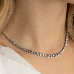 GRADUATING CROWN-SET DIAMOND TENNIS NECKLACE - 5ct - WG