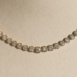 GRADUATING CROWN-SET DIAMOND TENNIS NECKLACE - 5ct - YG