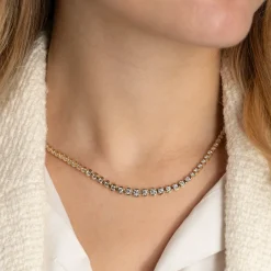 GRADUATING CROWN-SET DIAMOND TENNIS NECKLACE - 5ct - YG
