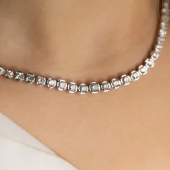 GRADUATING CROWN-SET DIAMOND TENNIS NECKLACE - 5ct - WG