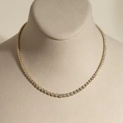 GRADUATING CROWN-SET DIAMOND TENNIS NECKLACE - 5ct - YG