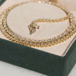 GRADUATING CROWN-SET DIAMOND TENNIS NECKLACE - 5ct - YG
