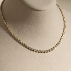 GRADUATING CROWN-SET DIAMOND TENNIS NECKLACE - 5ct - YG