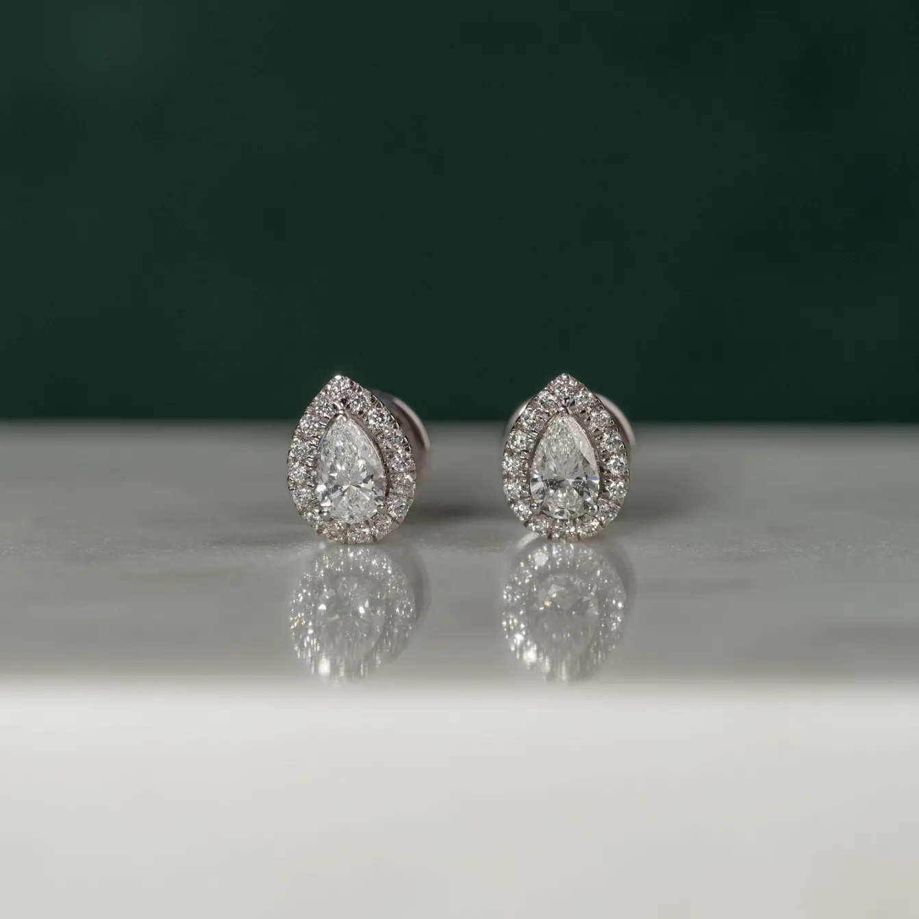 HALO PEAR DIAMOND STUD EARRING - 0.7ct - WG