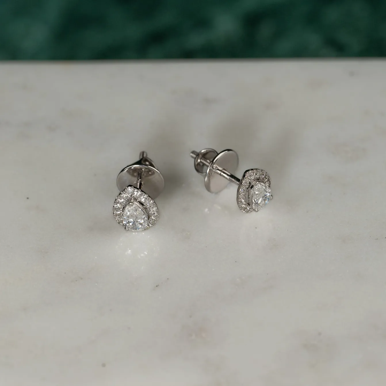 HALO PEAR DIAMOND STUD EARRING - 0.7ct - WG