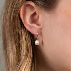LILIBET PEARL CRYSTAL SOLID GOLD HOOK EARRING - Sisi Copenhagen