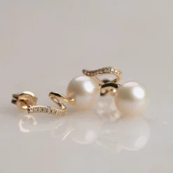 LORA PEARL DIAMOND SOLID GOLD EARRING