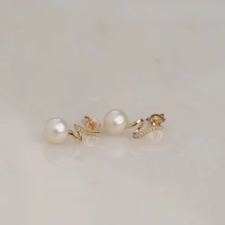 LORA PEARL DIAMOND SOLID GOLD EARRING