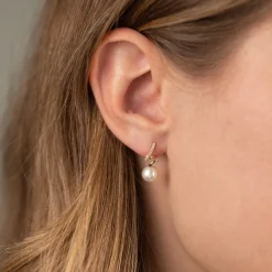 LORA PEARL DIAMOND SOLID GOLD EARRING
