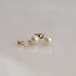 LORA PEARL DIAMOND SOLID GOLD EARRING