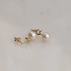 LORA PEARL DIAMOND SOLID GOLD EARRING