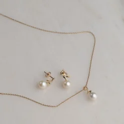 LORA PEARL DIAMOND SOLID GOLD EARRING