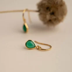LULU GREEN AGATE GOLDEN EARRING - Sisi Copenhagen
