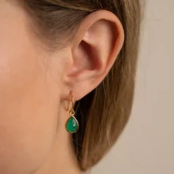 LULU GREEN AGATE GOLDEN EARRING - Sisi Copenhagen