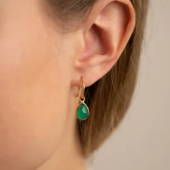 LULU GREEN AGATE GOLDEN EARRING - Sisi Copenhagen