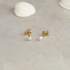 MAGGIE PEARL SOLID GOLD STUD EARRING - 3mm