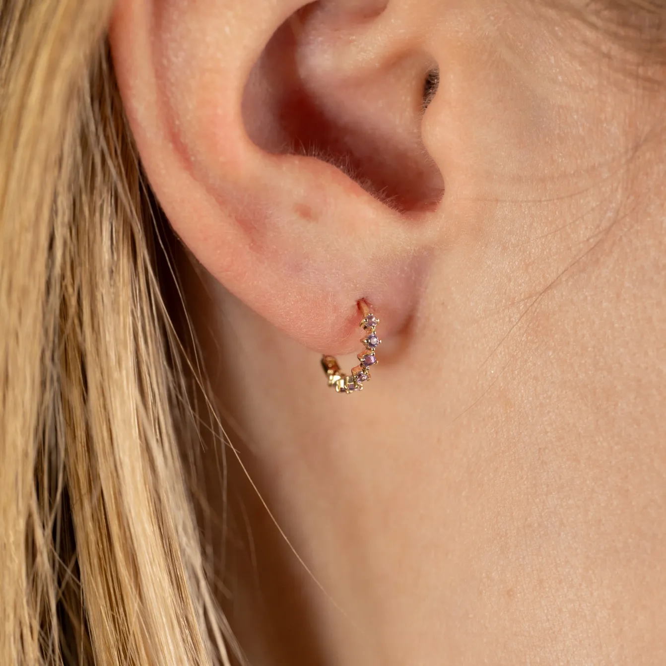 MILEY PURPLE AMETHYST SOLID GOLD EARRING