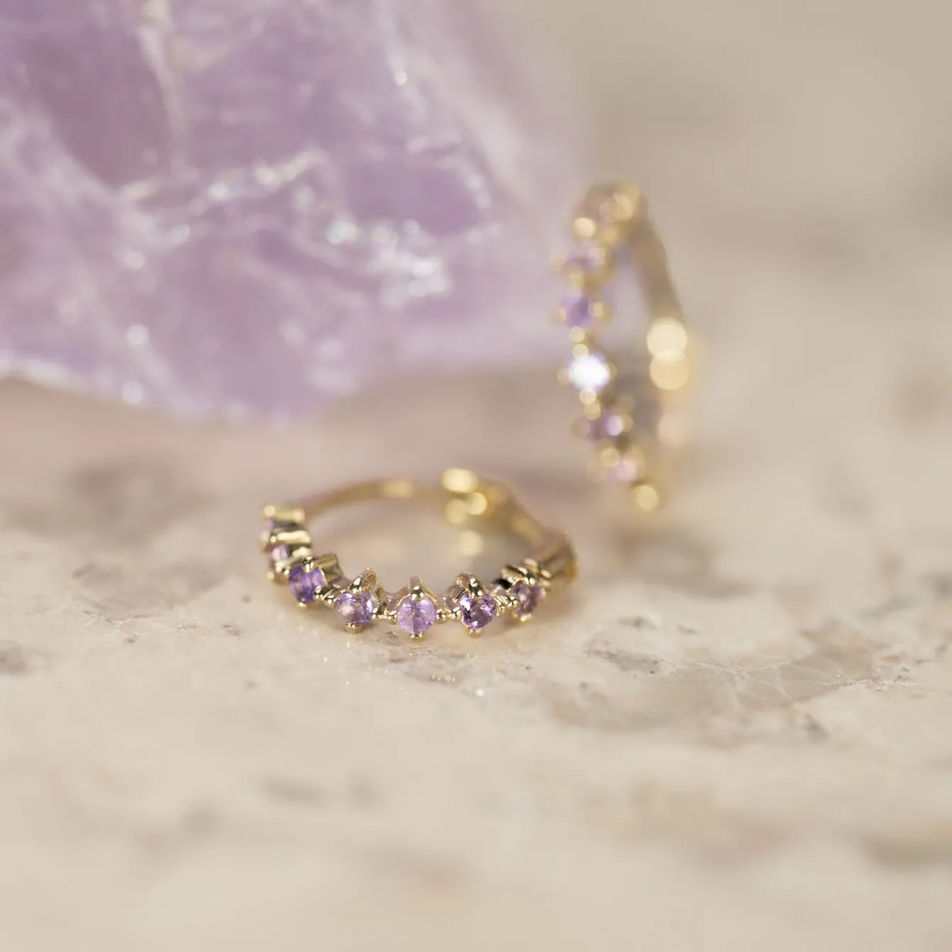 MILEY PURPLE AMETHYST SOLID GOLD EARRING