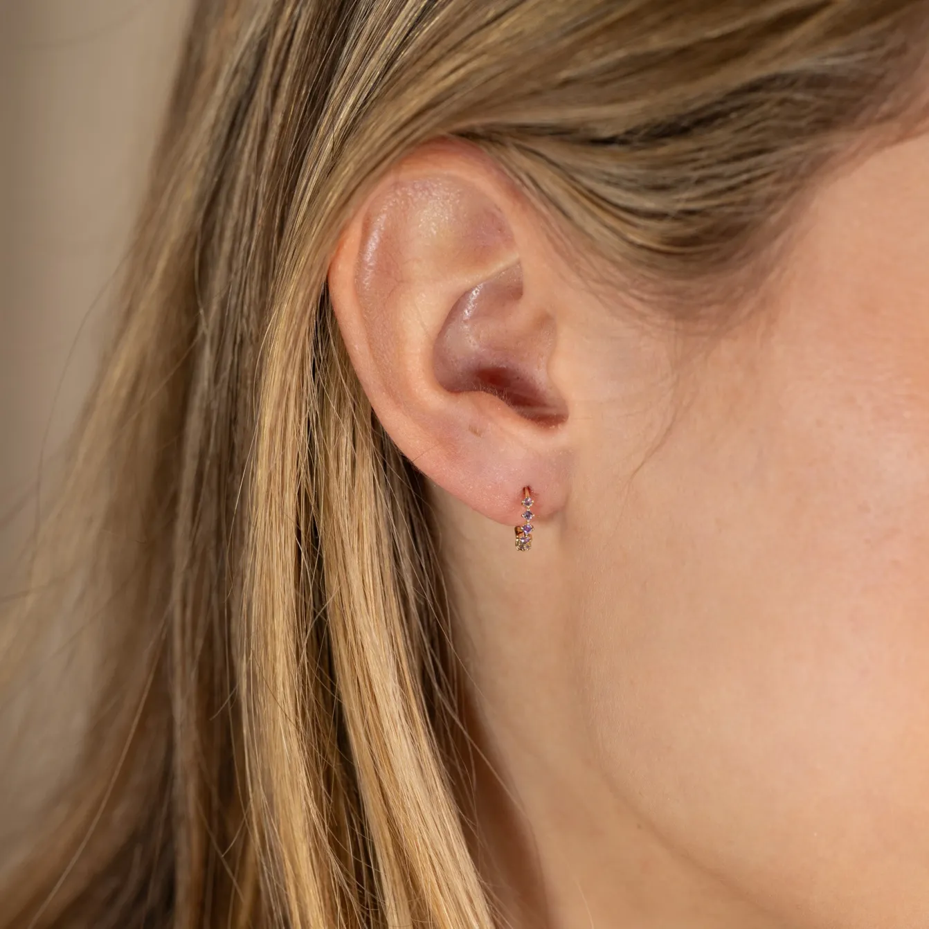 MILEY PURPLE AMETHYST SOLID GOLD EARRING