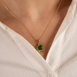 OPHELIA GREEN AGATE GOLDEN PENDANT - Sisi Copenhagen